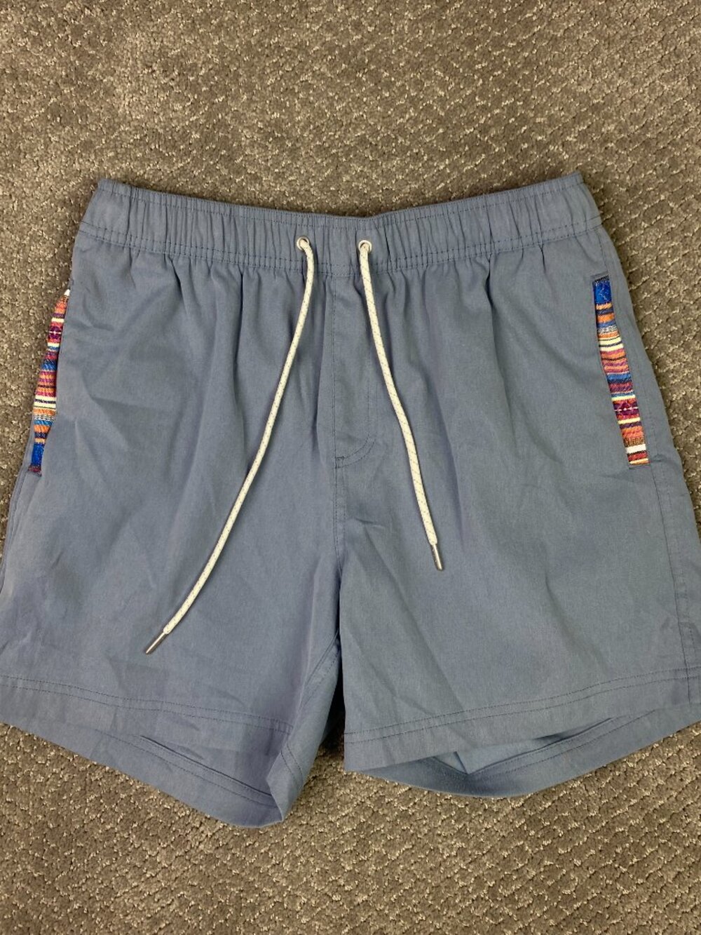 Wowie Sapien 2.0 Shorts Mens Medium Slate Blue Aztec Trim 5" Inseam Drawstring